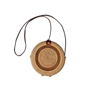 Round Beach Purse Handmade Shoulder Rattan Brown Fashion Design Bohemian Tote